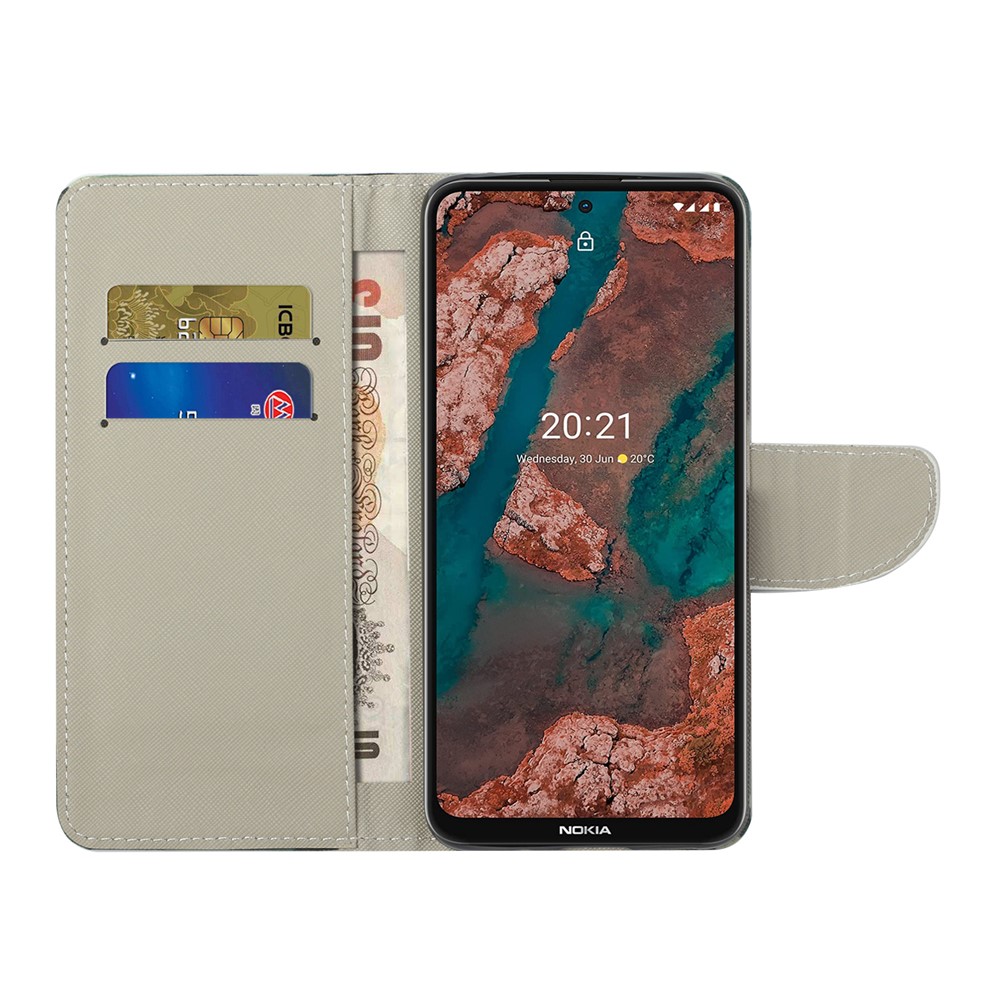 New Pattern Printing Wallet Design Cross Texture Leather Phone Stand Case for Nokia X10/X20 - Green Tree-6
