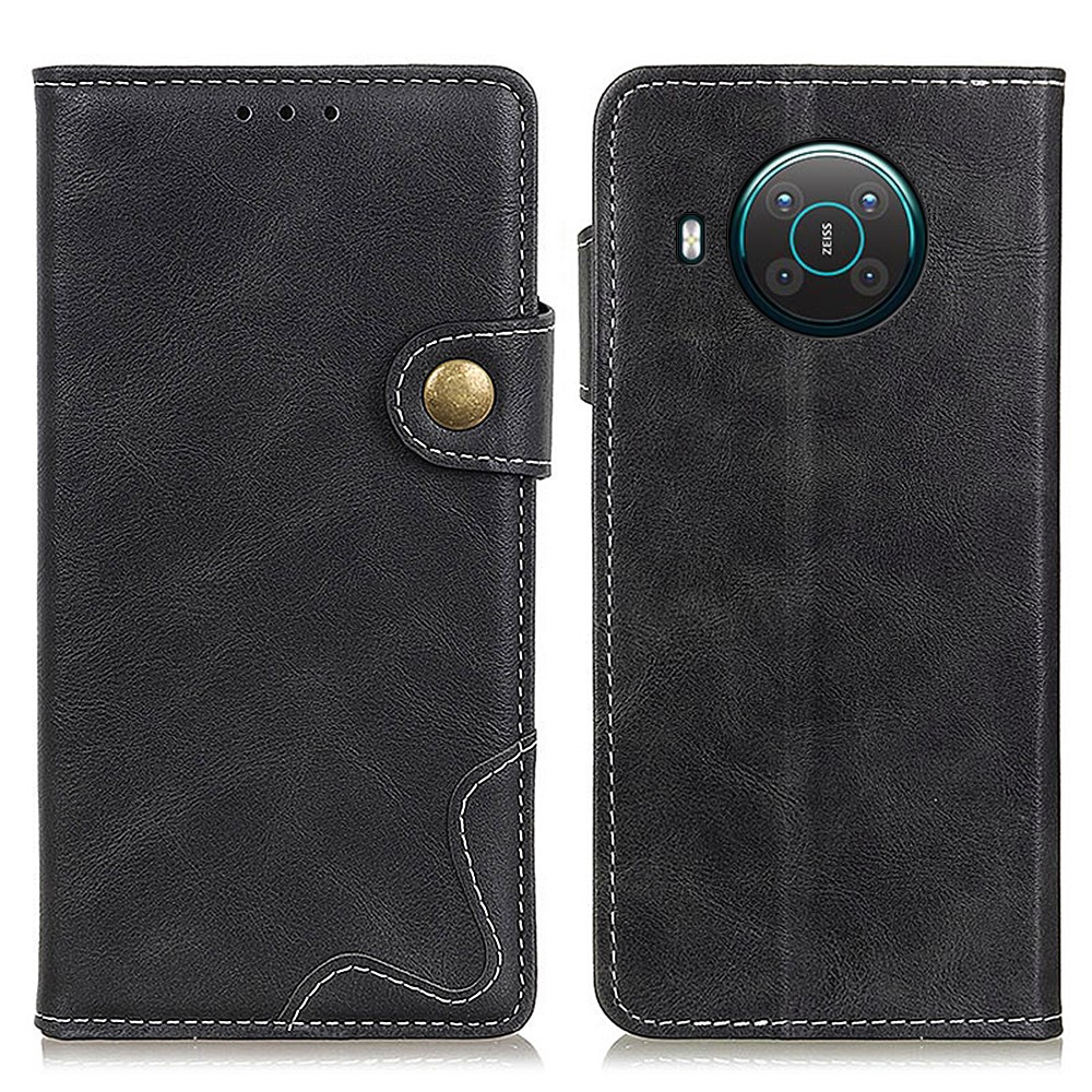 S-shape Textured Leather Wallet Stand Case for Nokia X20/X10 - Black-1
