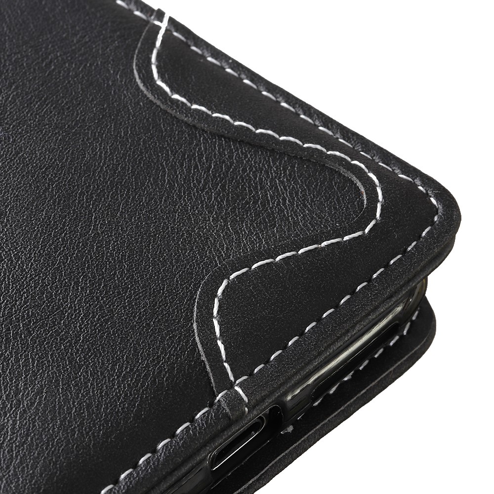 S-shape Textured Leather Wallet Stand Case for Nokia X20/X10 - Black-8