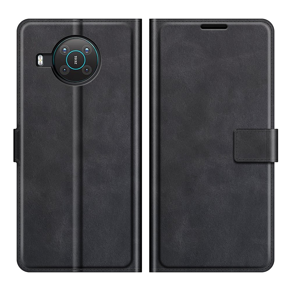 Leather Wallet Stand Protective Case Magnetic Square Clasp Cover for Nokia X10 / Nokia X20 - Black-1