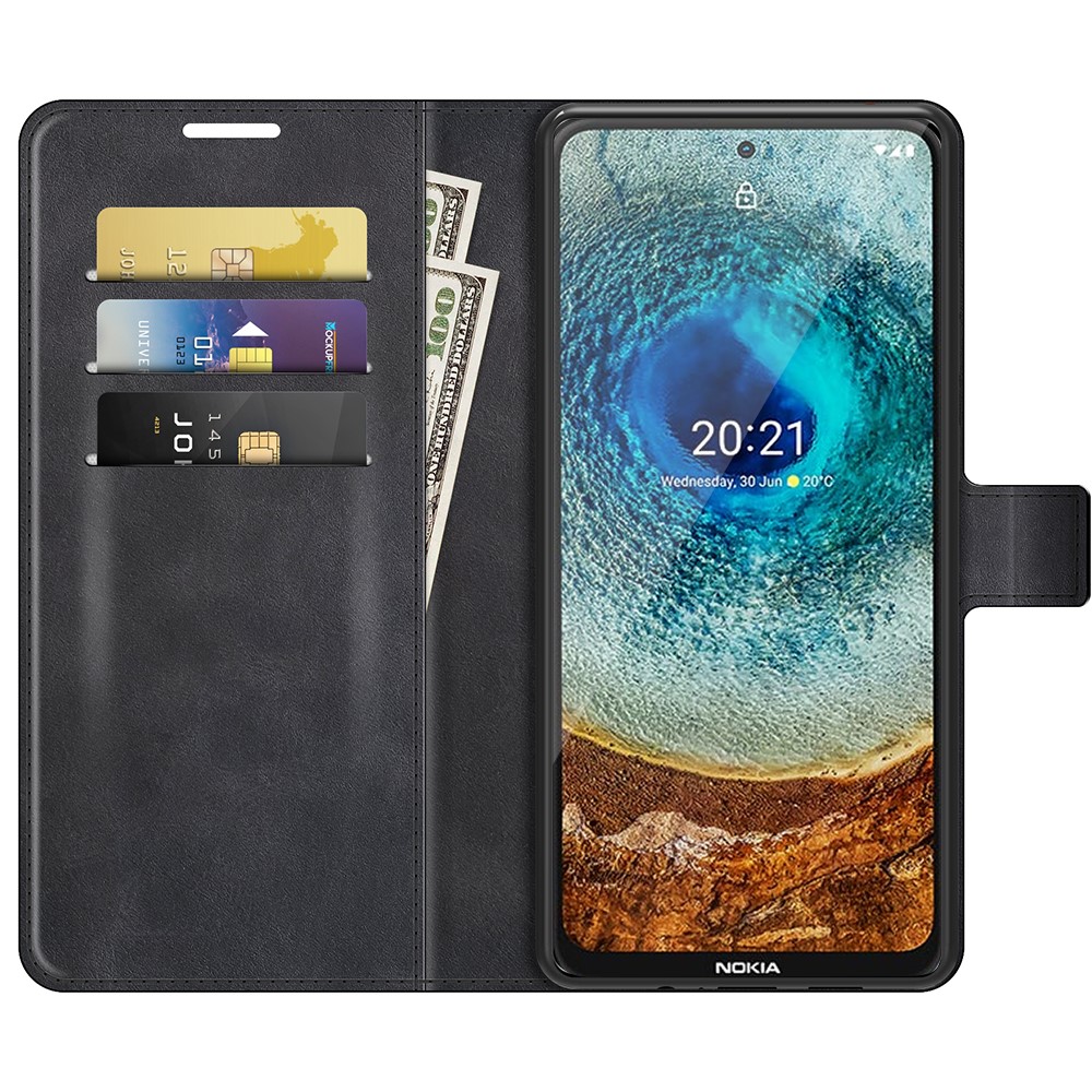 Leather Wallet Stand Protective Case Magnetic Square Clasp Cover for Nokia X10 / Nokia X20 - Black-2