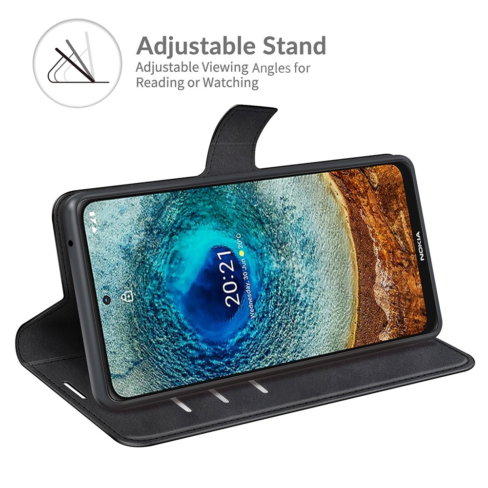 Leather Wallet Stand Protective Case Magnetic Square Clasp Cover for Nokia X10 / Nokia X20 - Black-3