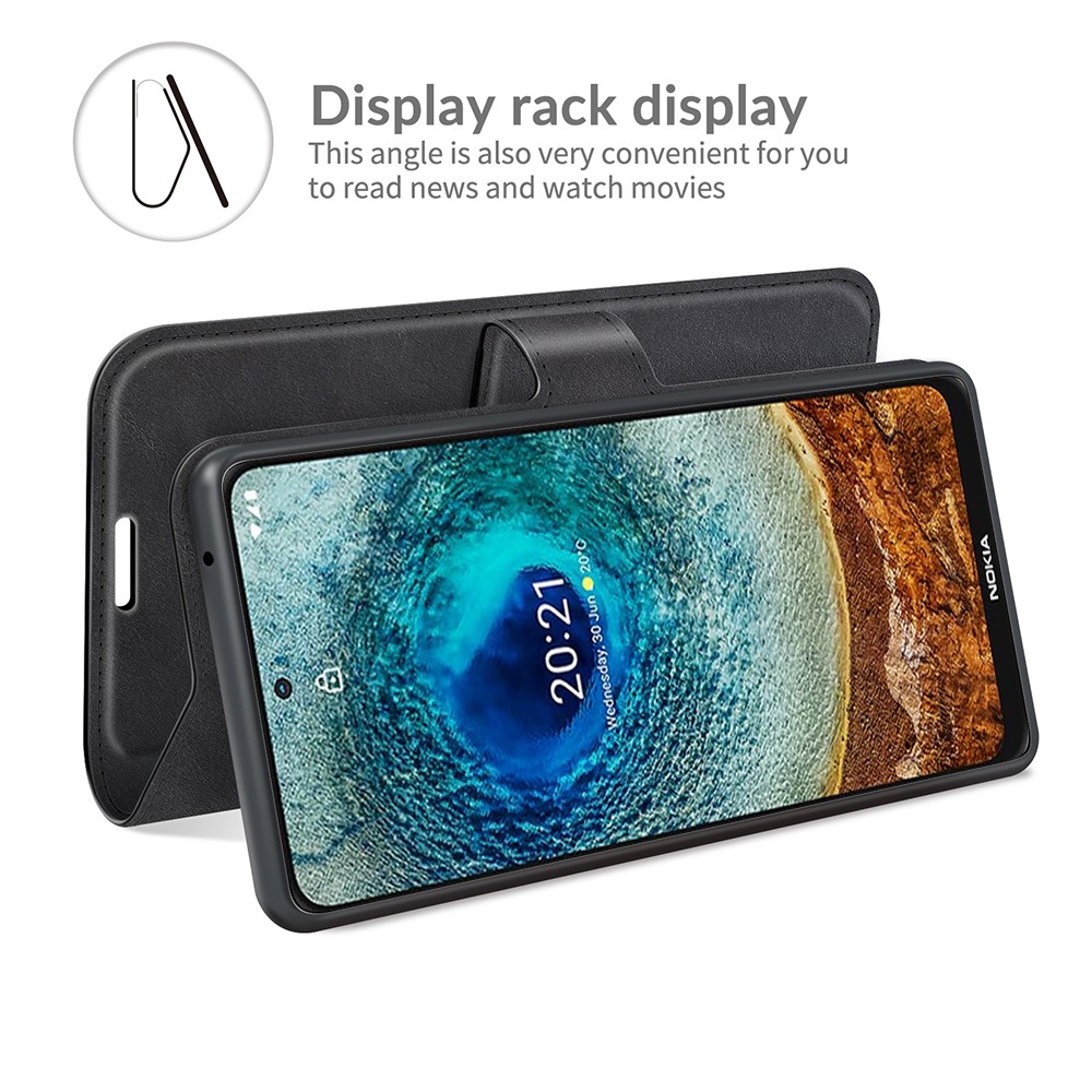Leather Wallet Stand Protective Case Magnetic Square Clasp Cover for Nokia X10 / Nokia X20 - Black-4