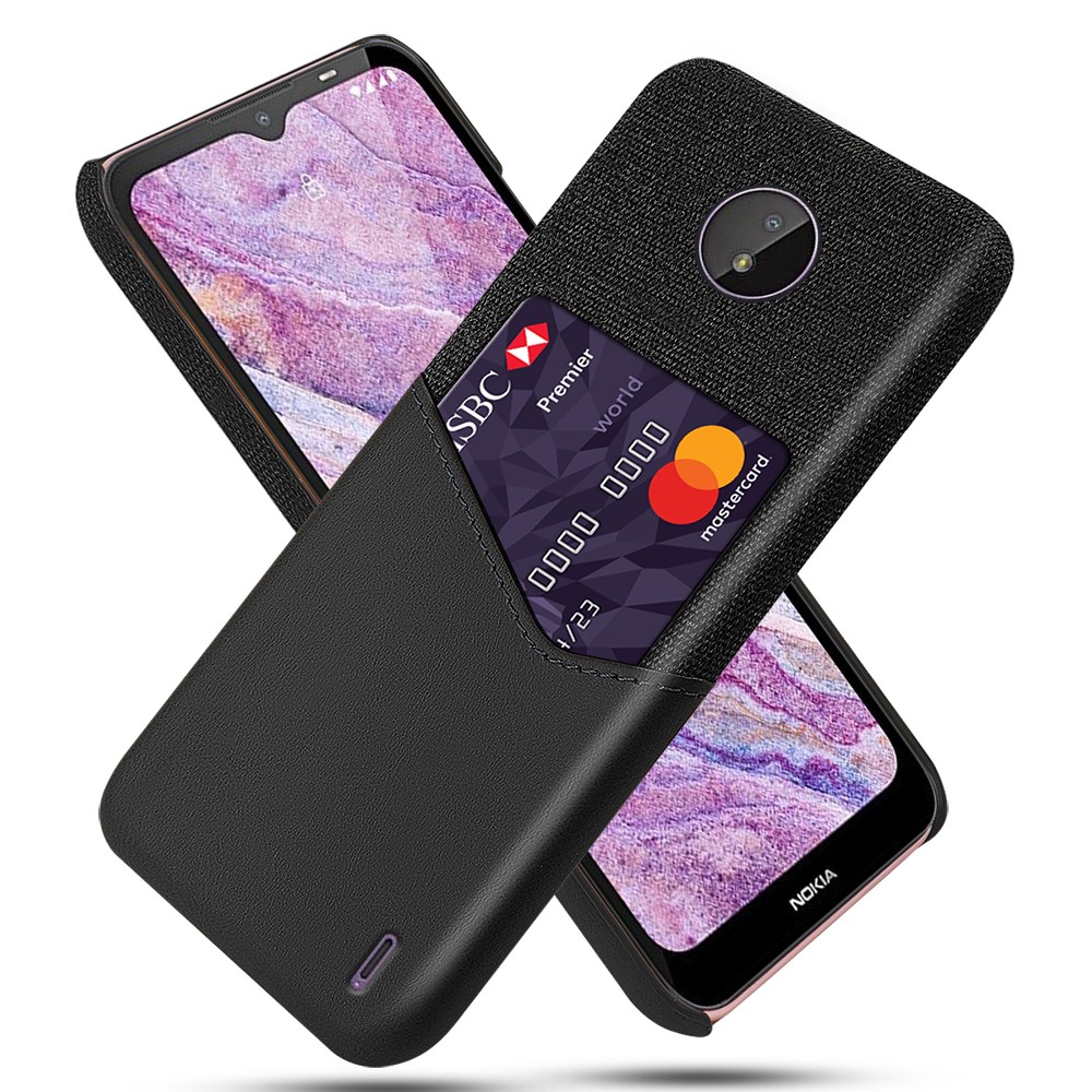 KSQ Cloth + Leather + PC Combo Card Slot Design Hybrid Phone Case for Nokia C10 - Black-1