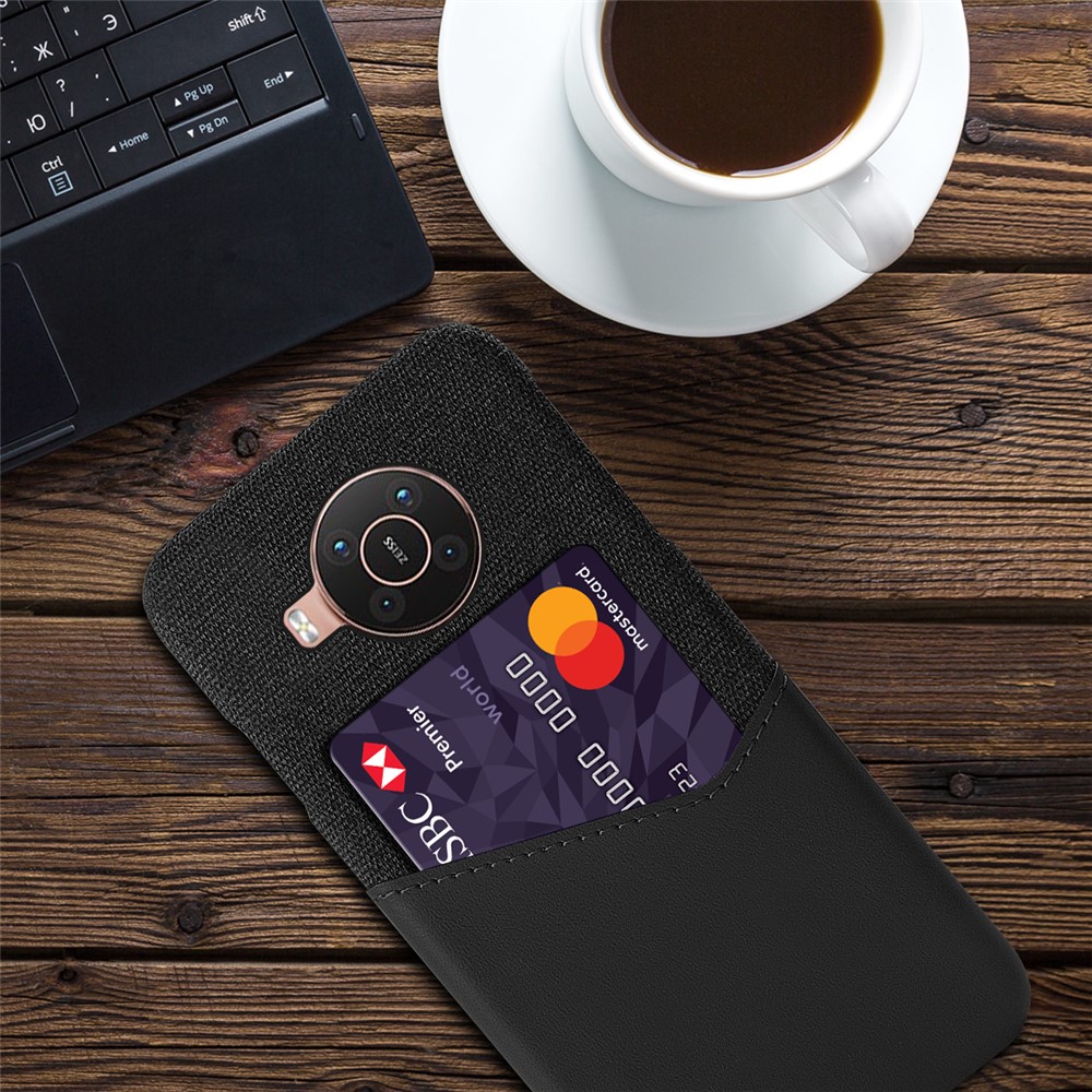 KSQ Card Slot Design Cloth + Leather + PC Combo Hybrid Phone Case for Nokia X10/X20 - Black-4