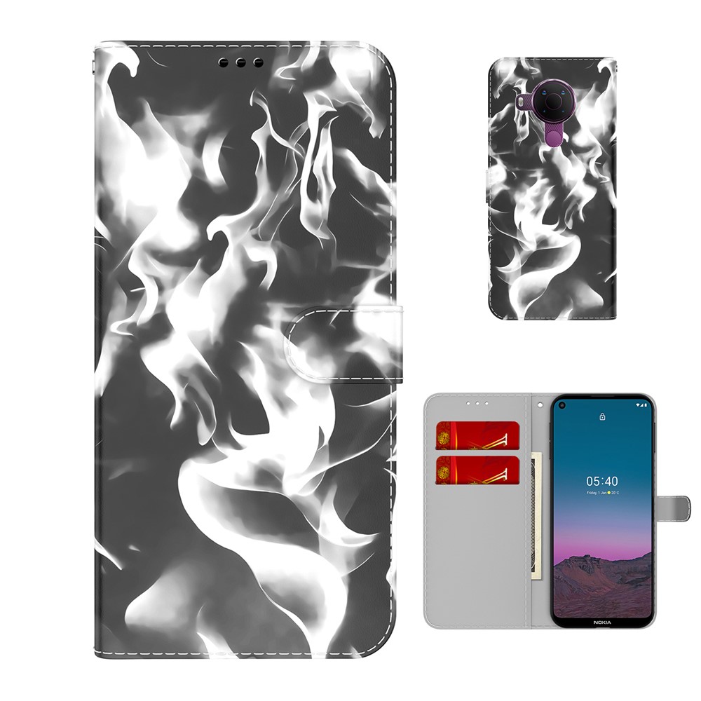 Full Protection Fog Pattern Printing Leather Wallet Design Stand Phone Cover for Nokia 5.4 - Black-5