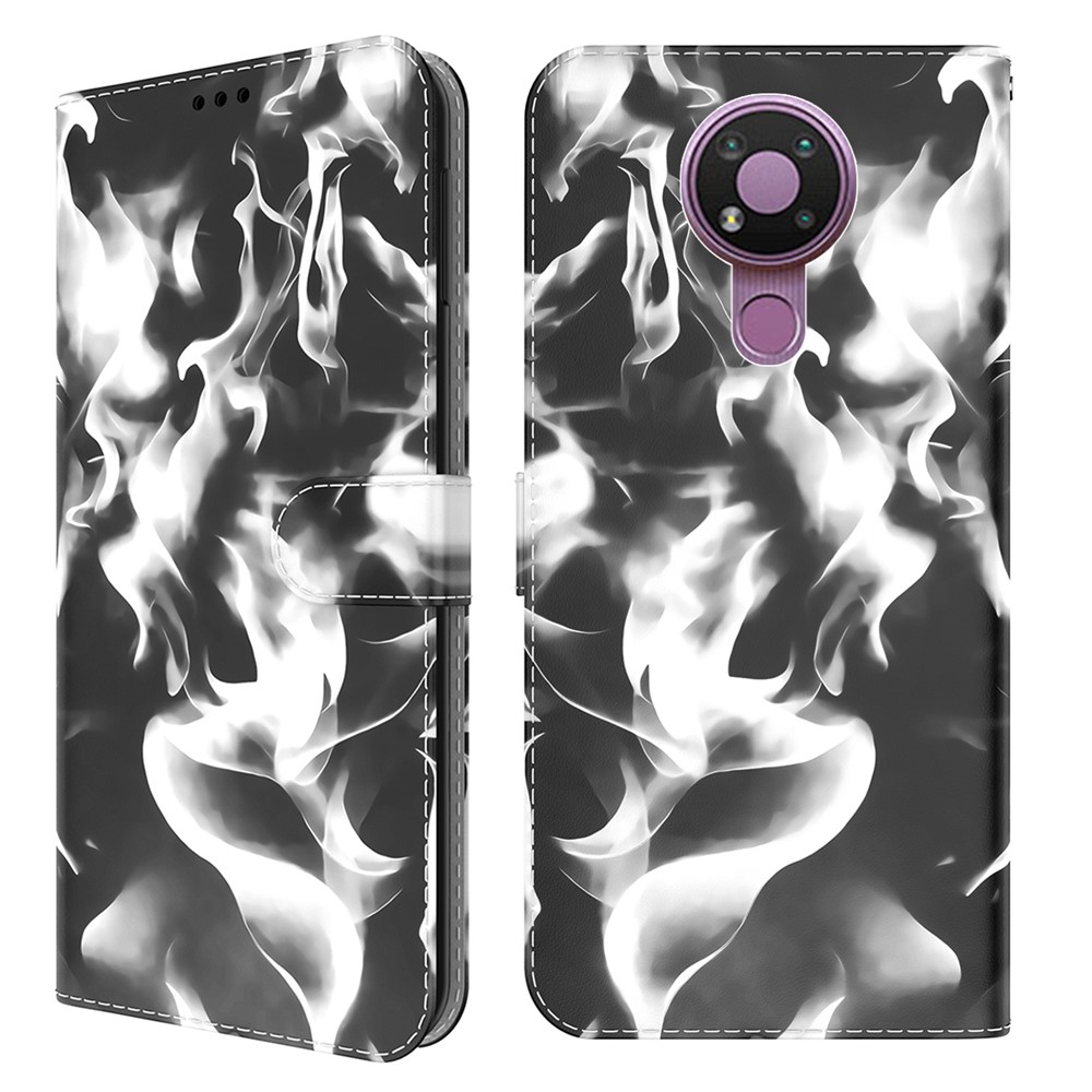 Full Protection Fog Pattern Printing Leather Wallet Design Stand Phone Cover for Nokia 3.4 - Black-1