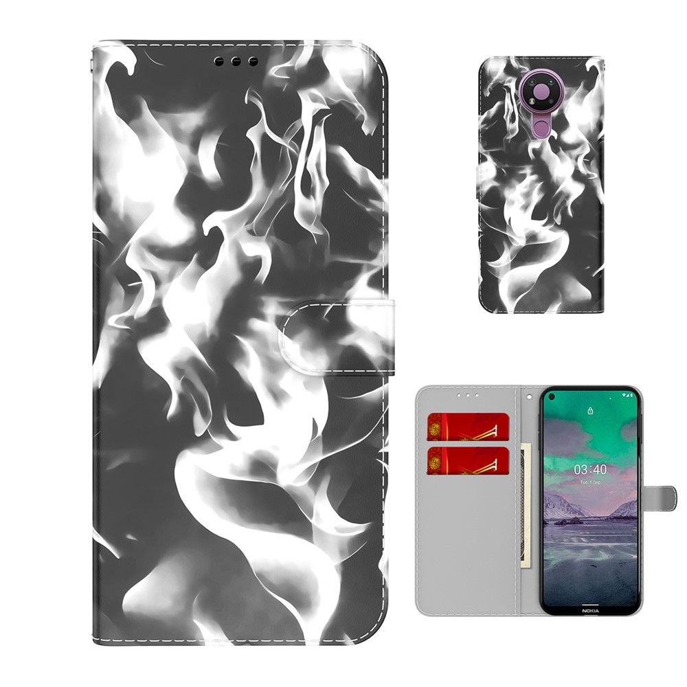 Full Protection Fog Pattern Printing Leather Wallet Design Stand Phone Cover for Nokia 3.4 - Black-5
