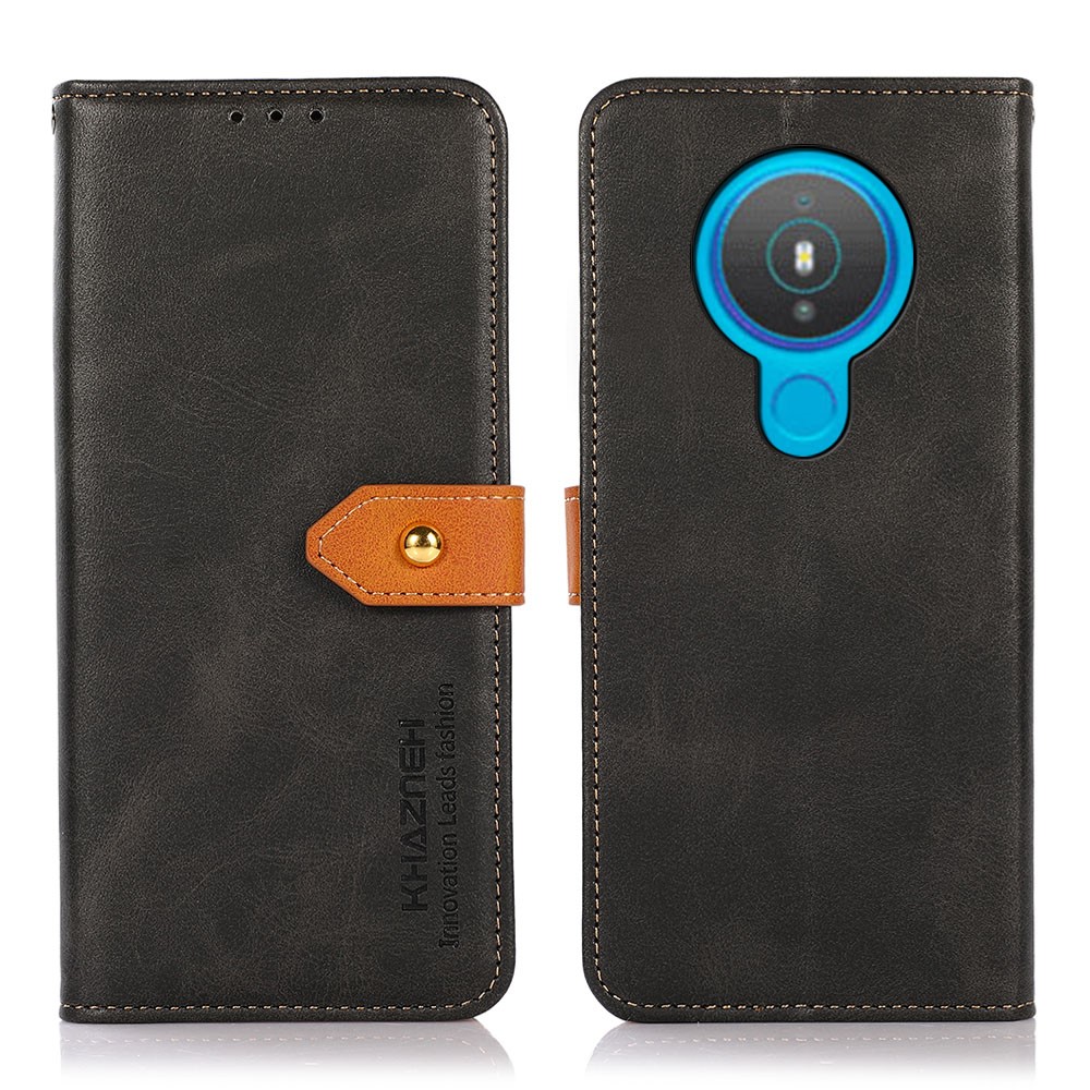 KHAZNEH Golden Magnetic Clasp Design Dual Color Leather Phone Case with Stand Wallet for Nokia 1.4 - Black-1
