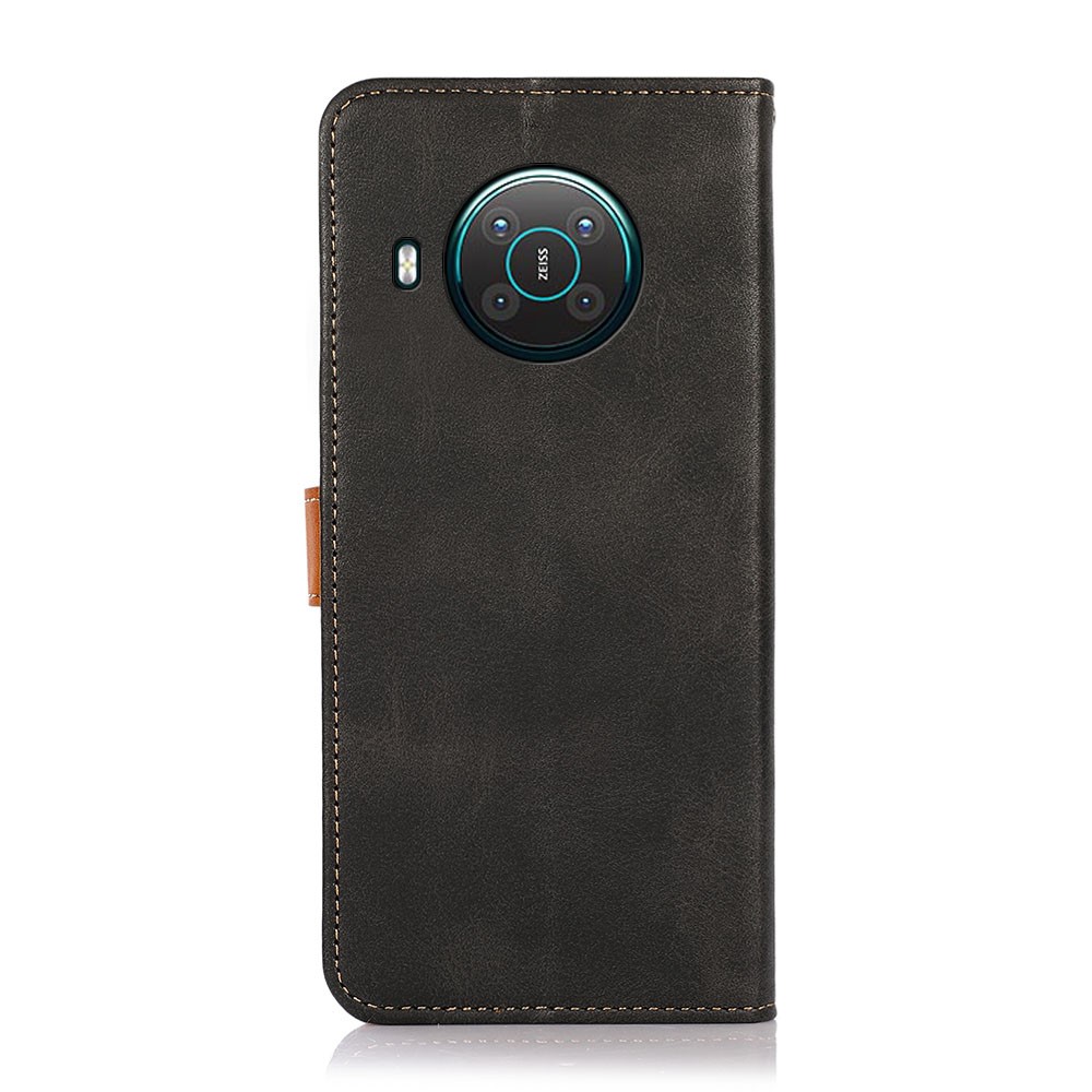 KHAZNEH Golden Magnetic Clasp Wallet Design Dual Color Leather Phone Case with Stand for Nokia X10/X20 - Black-3