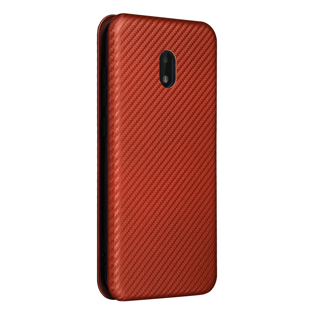 Carbon Fiber Texture Leather Automatic Absorption Case with Card Slot and Ring Strap for Nokia C1 Plus - Orange-3