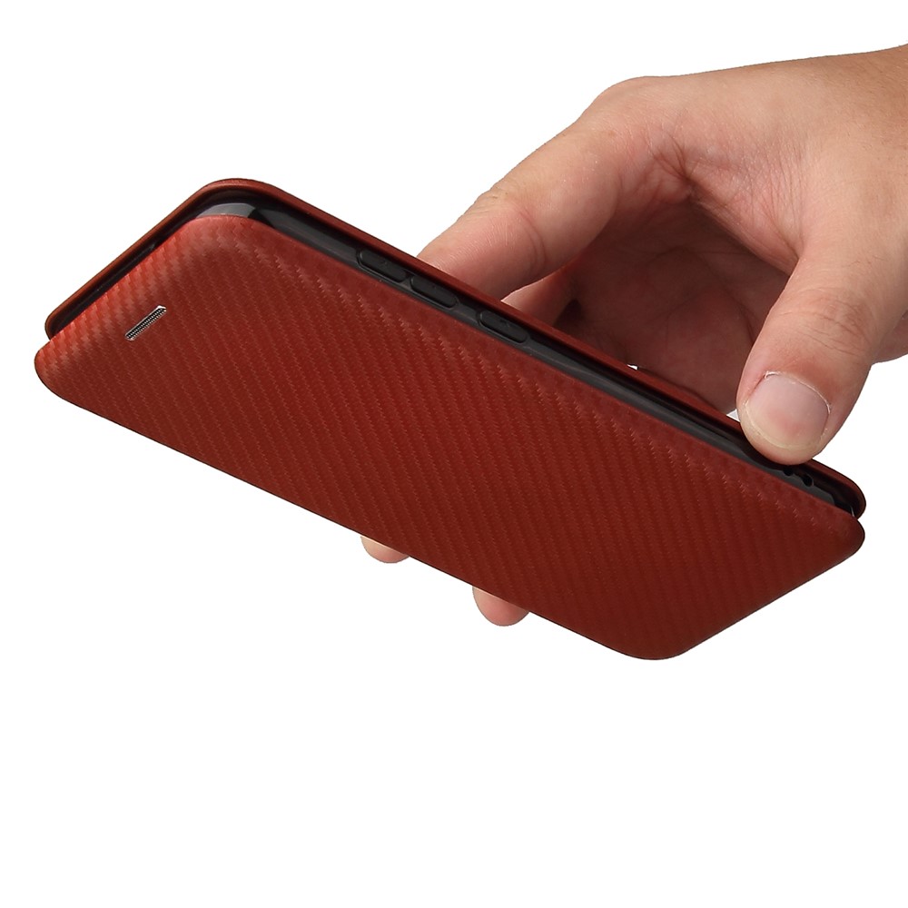 Carbon Fiber Texture Leather Automatic Absorption Case with Card Slot and Ring Strap for Nokia C1 Plus - Orange-9