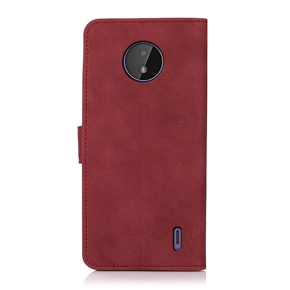 KHAZNEH Lint Texture Leather Secure Magnetic Closure Plus Stand Function Folio Flip Cover Shell for Nokia C10 / C20 - Red-3