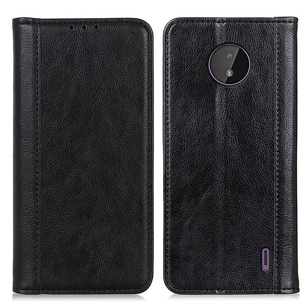 Litchi Texture Split Leather Strong Magnet Absorption Wallet Stand Case Cover for Nokia C10/C20 - Black-1