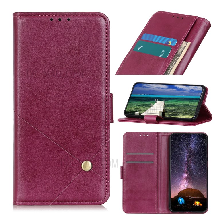Wallet Stand Design Magnetic Clasp Leather Phone Protection Shell Case for Nokia C10/C20 - Red-9