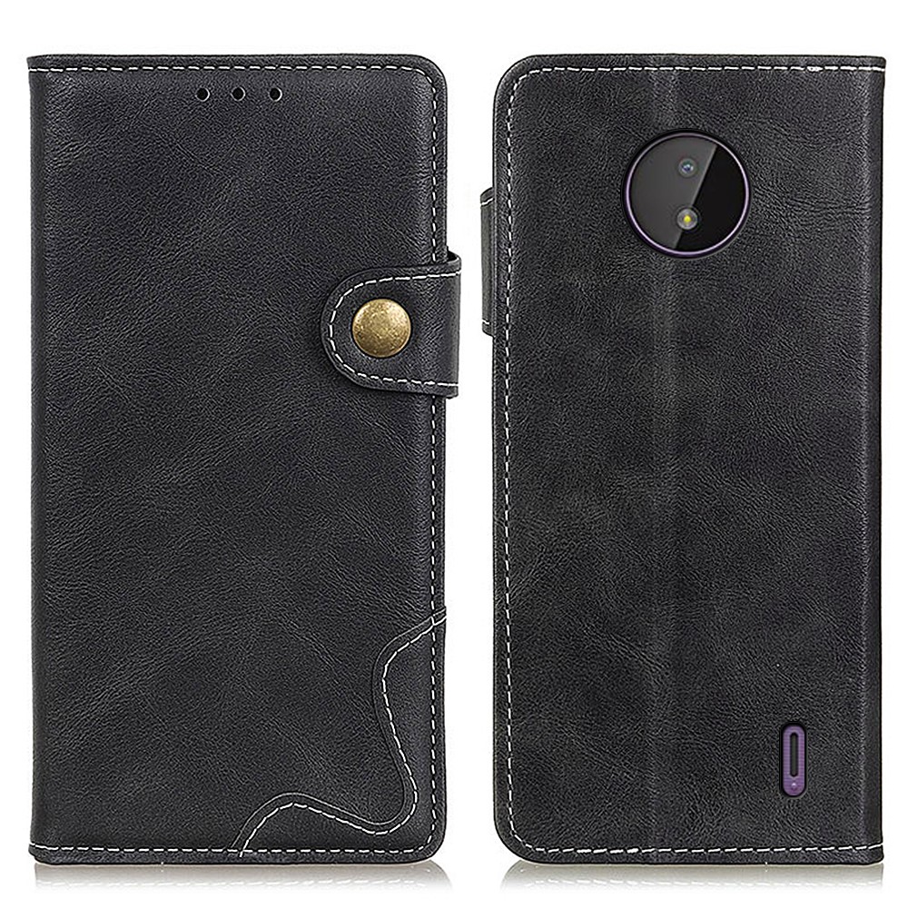 Full Protection S-shape Textured Wallet Stand Leather Phone Case for Nokia C10/C20 - Black-1