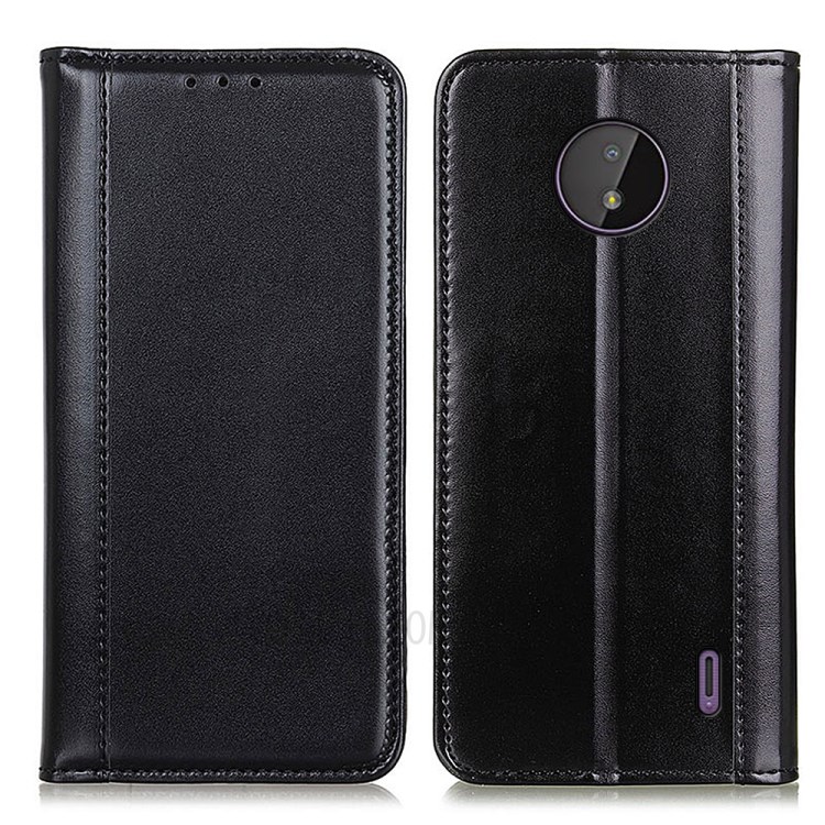 Full Coverage Automatic Suction Soft Split Leather Slim Fit Folio Flip Protective Case Cover for Nokia C10 / C20 - Black-1