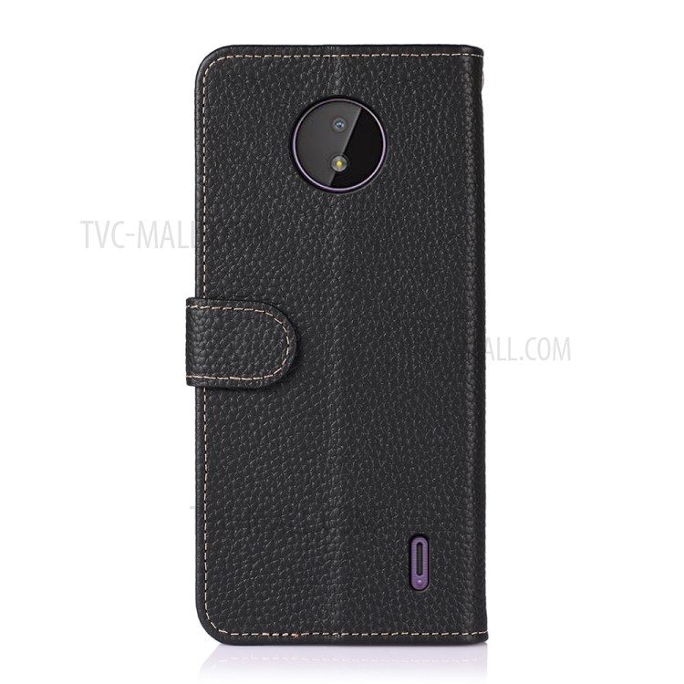 KHAZNEH Wallet Design Top Layer Litchi Skin Genuine Leather Phone Cover Stand Case for Nokia C10/C20 - Black-3