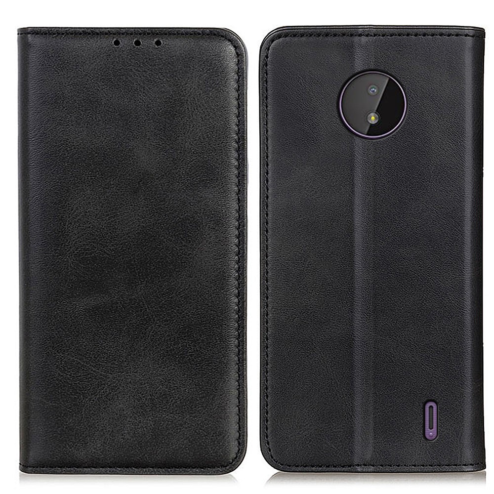 Split Leather Auto-absorbed Magnetic Closure Wallet Stand Phone Cover for Nokia C10/C20 - Black-1