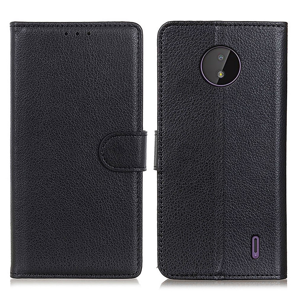 Litchi Skin Anti-Drop Leather Shell Wallet Stand Phone Case for Nokia C10/C20 - Black-1