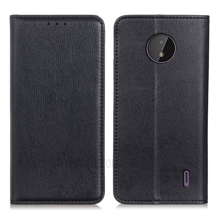 Litchi Texture Split Leather Strong Magnet Absorption Wallet Stand Case Cover for Nokia C20/Nokia C10 - Black-1
