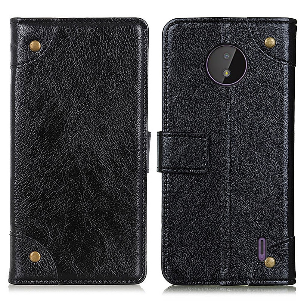Nappa Texture Leather Drop-Proof Phone Wallet Stand Shell Cover for Nokia C10/C20 - Black-1