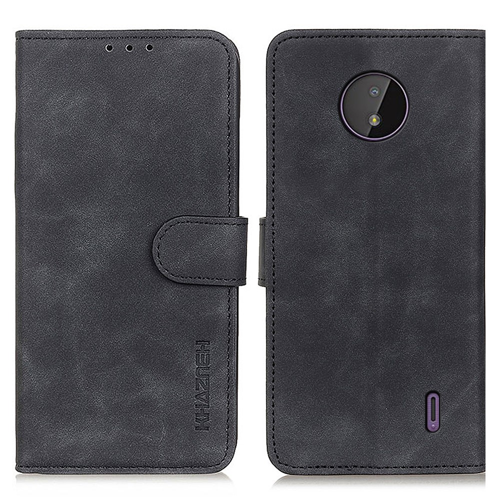 KHAZNEH Retro Textured Wallet Stand Design Drop-Proof Leather Cover for Nokia C10/C20 - Black-1