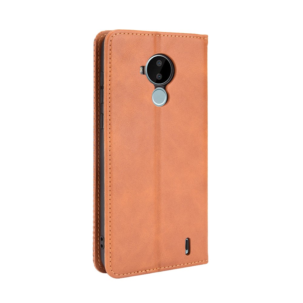 For Nokia C30 Retro Textured Surface Phone Leather Case Shockproof Leather Phone Wallet Stand Cover - Brown-3