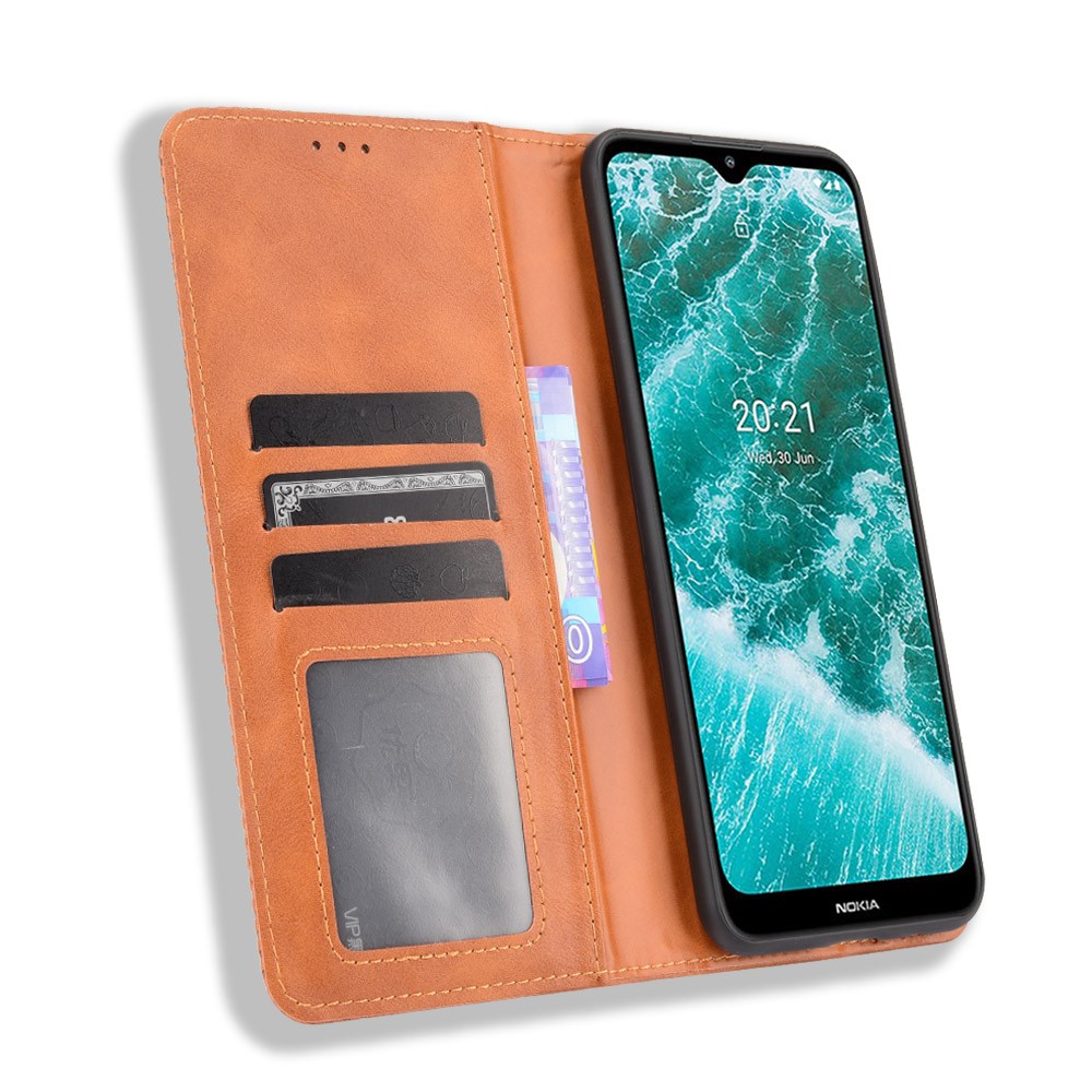 For Nokia C30 Retro Textured Surface Phone Leather Case Shockproof Leather Phone Wallet Stand Cover - Brown-4