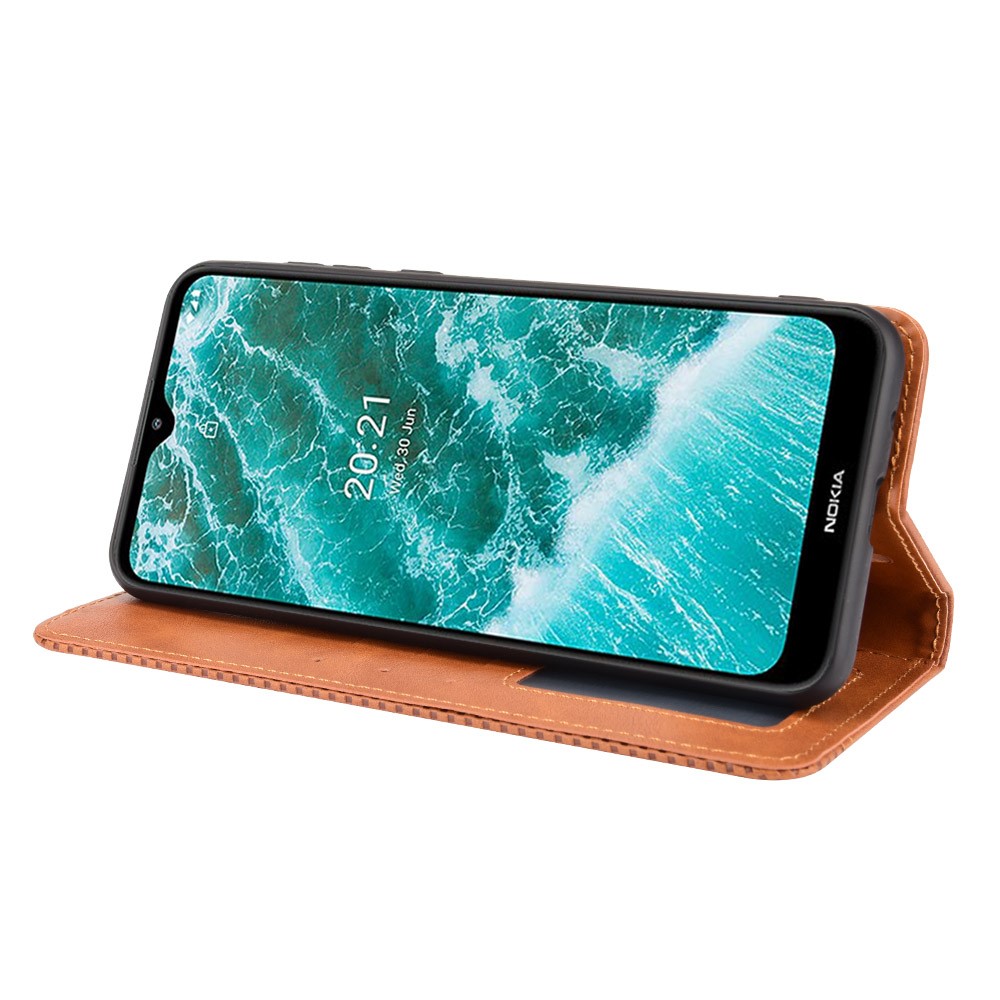 For Nokia C30 Retro Textured Surface Phone Leather Case Shockproof Leather Phone Wallet Stand Cover - Brown-5