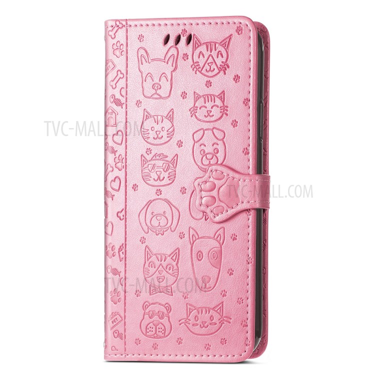 Cat Dog Pattern Imprint Dual-Sided Magnetic Clasp PU Leather Wallet Stand Scratch-Resistant Phone Cover for Nokia 2.4 - Pink-2