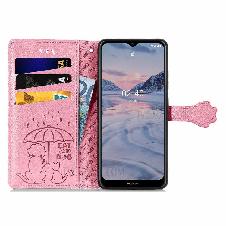 Cat Dog Pattern Imprint Dual-Sided Magnetic Clasp PU Leather Wallet Stand Scratch-Resistant Phone Cover for Nokia 2.4 - Pink-4