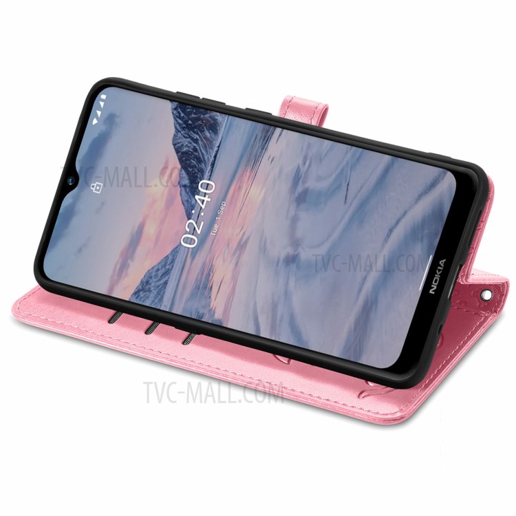 Cat Dog Pattern Imprint Dual-Sided Magnetic Clasp PU Leather Wallet Stand Scratch-Resistant Phone Cover for Nokia 2.4 - Pink-5