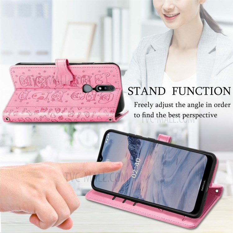 Cat Dog Pattern Imprint Dual-Sided Magnetic Clasp PU Leather Wallet Stand Scratch-Resistant Phone Cover for Nokia 2.4 - Pink-7