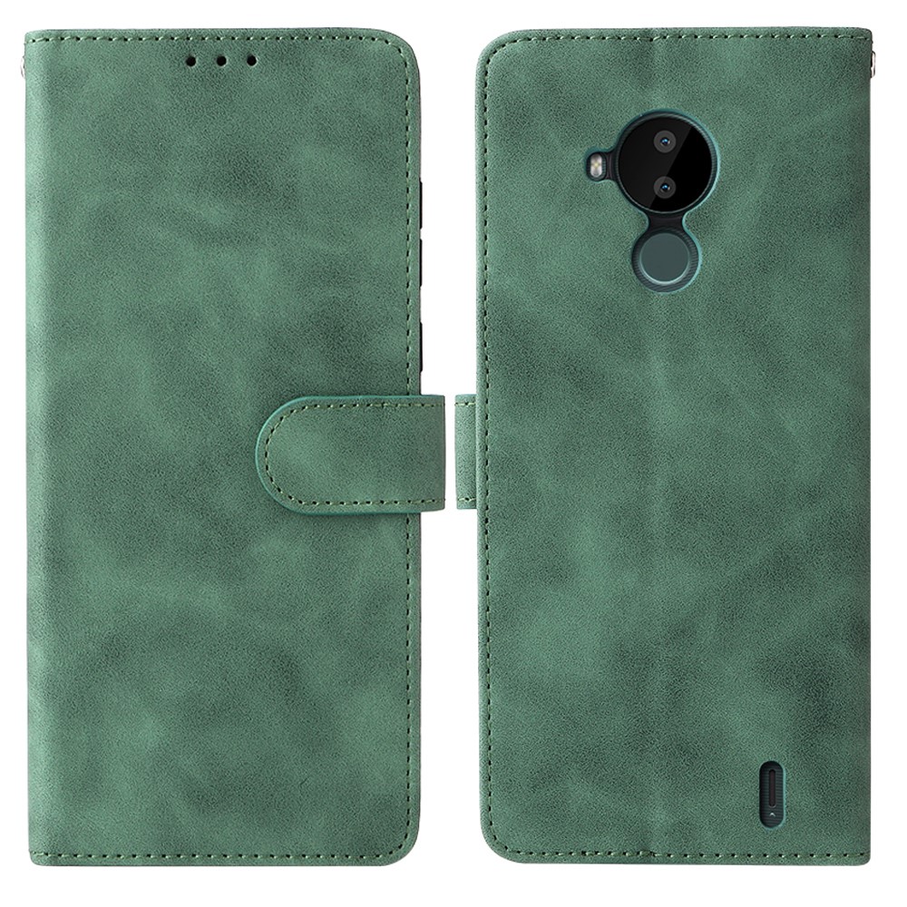 Skin-touch Feeling PU Leather Wallet Flip Stand Protective Phone Case with Magnetic Closure and Strap for Nokia C30 - Green-1
