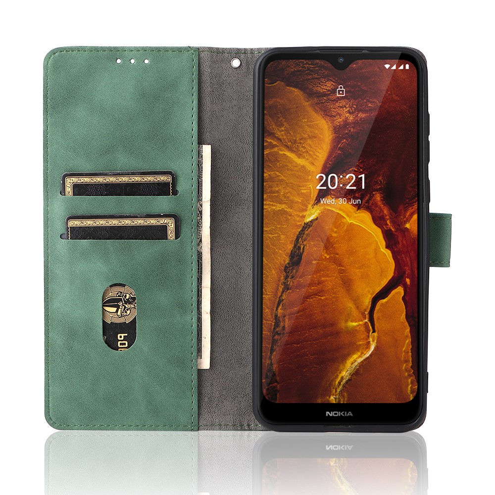 Skin-touch Feeling PU Leather Wallet Flip Stand Protective Phone Case with Magnetic Closure and Strap for Nokia C30 - Green-4