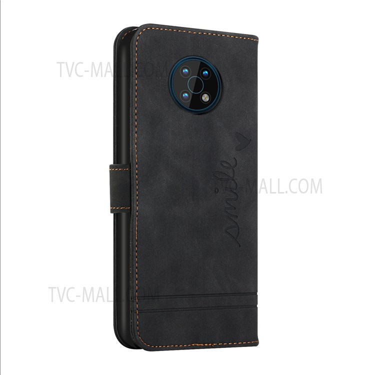 Heart Shape Imprinted Skin-Touch Full Protection Dual-Sided Magnetic Clasp Anti-Fall Wallet Stand PU Leather Phone Case for Nokia G50 - Black-3