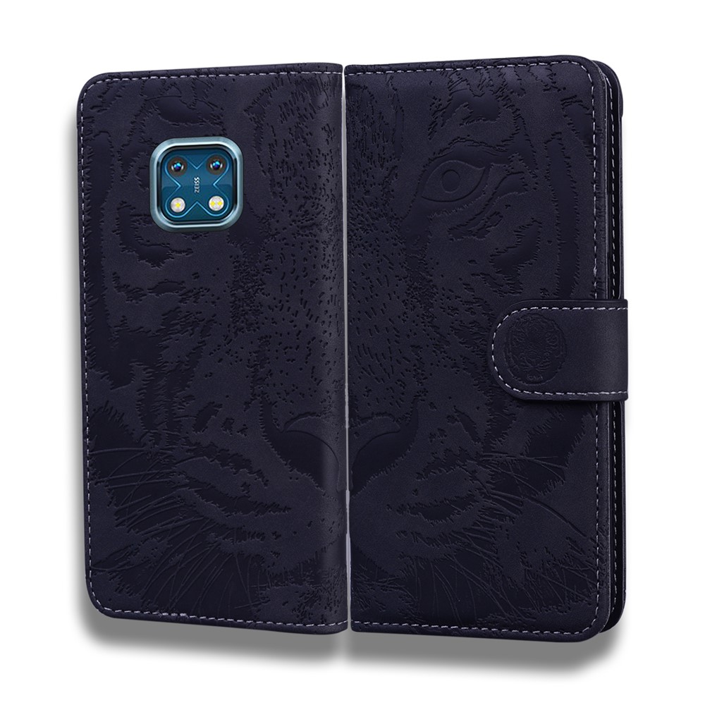 Wallet Design Stand Tiger Imprint Full Protection Leather Phone Shell Case for Nokia XR20 - Black-1
