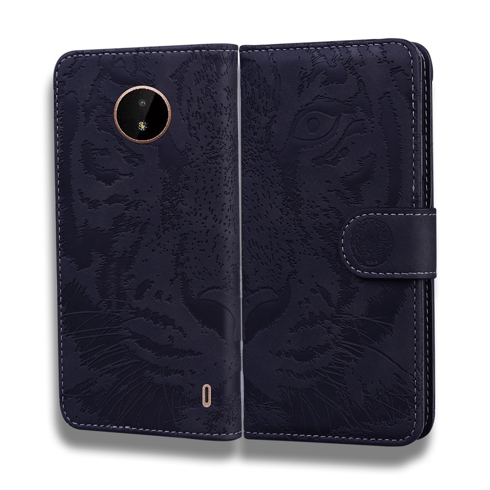 Imprinted Tiger Pattern Scratch Resistant Shockproof PU Leather and TPU Phone Flip Case Wallet Stand Cover for Nokia C10/C20 - Black-1