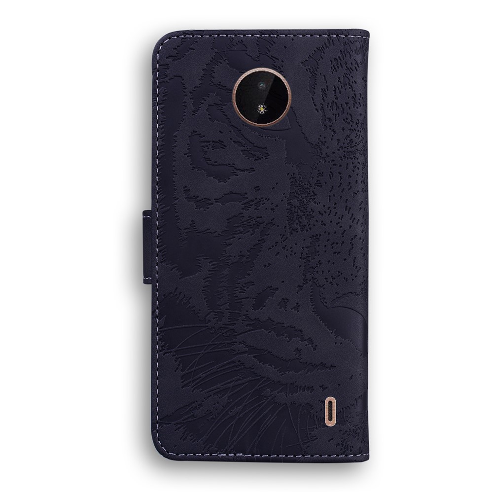 Imprinted Tiger Pattern Scratch Resistant Shockproof PU Leather and TPU Phone Flip Case Wallet Stand Cover for Nokia C10/C20 - Black-3