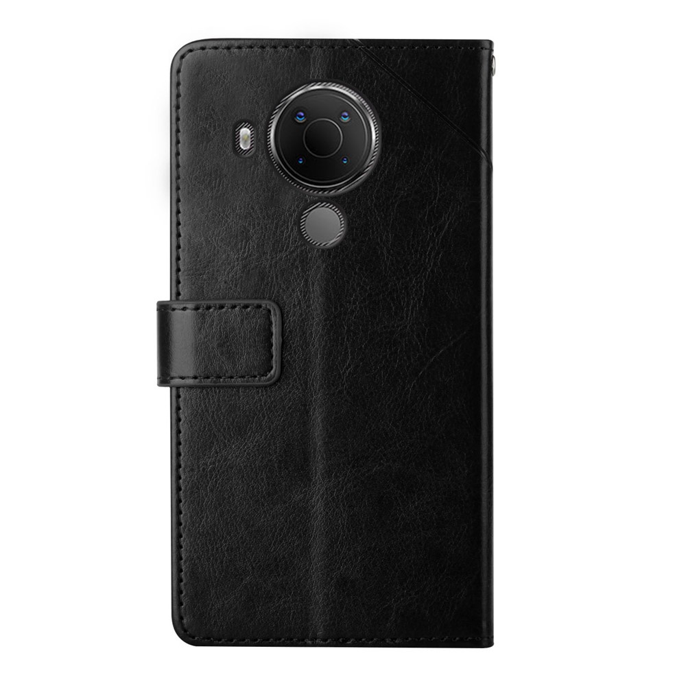 Scratch Resistant PU Leather Phone Case Stylish Y-shaped Line Imprinting Wallet Shell Stand Cover for Nokia 5.4 - Black-10