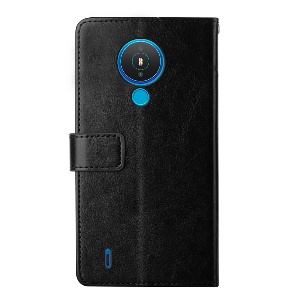 For Nokia 1.4 PU Leather Phone Case Stylish Y-shaped Line Imprinting Wallet Shell Stand Cover - Black-10