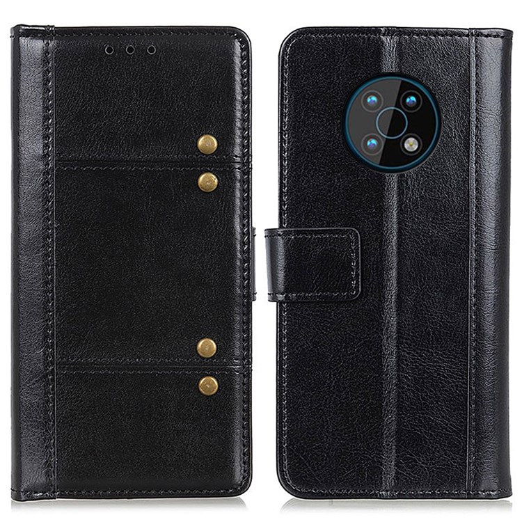 Adjustable Stand Design Rivet Decor Crazy Horse Texture Leather Wallet Case for Nokia G50 - Black-1