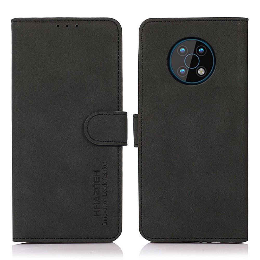 KHAZNEH Wallet Stand Design Delicate Textured Leather Dual-sided Magnetic Clasp Anti-shock Phone Case for Nokia G50 - Black-1