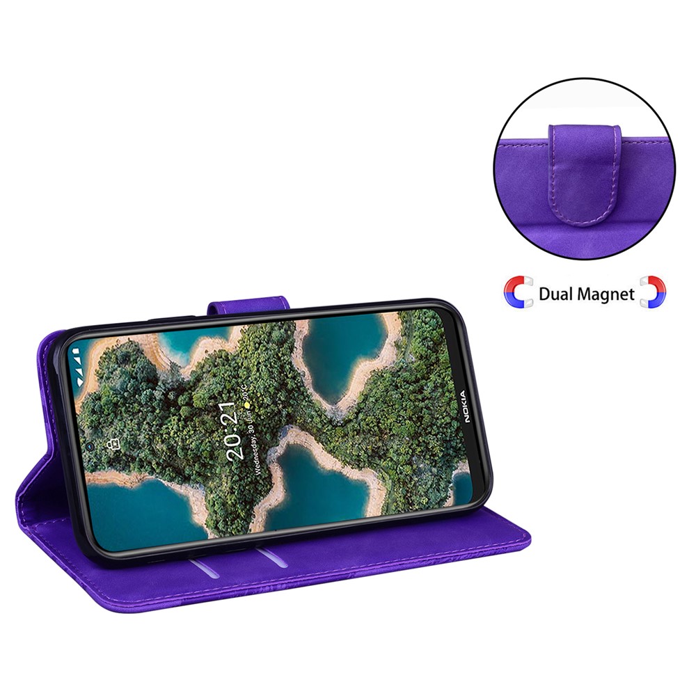 Skin-touch PU Leather Big Butterfly Printing Wallet Stand Flip Shockproof Protective Phone Case for Nokia X10 / X20 - Purple-5