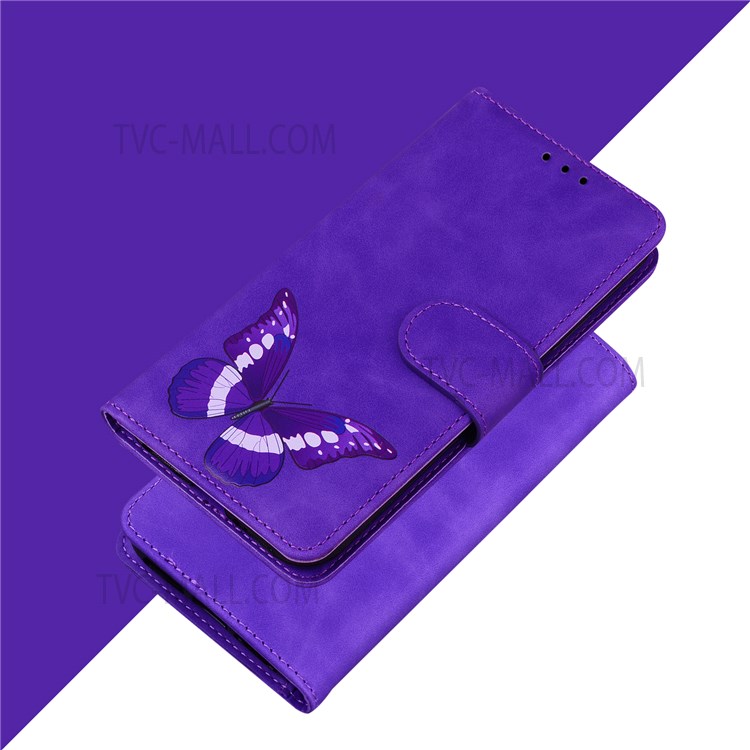 Skin-touch PU Leather Big Butterfly Printing Wallet Stand Flip Shockproof Protective Phone Case for Nokia X10 / X20 - Purple-9
