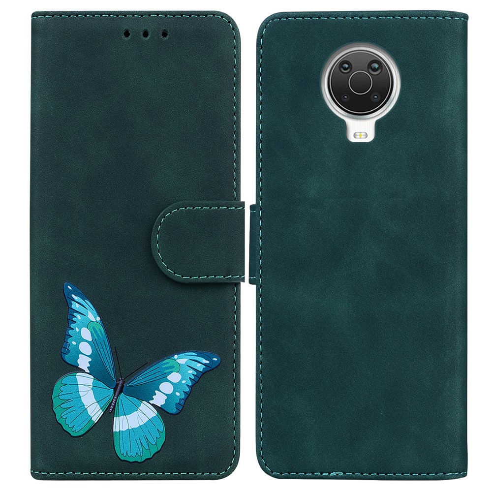 Big Butterfly Printing Skin-touch PU Leather Flip Wallet Stand Protective Case Cover for Nokia G10 / G20 - Green-1