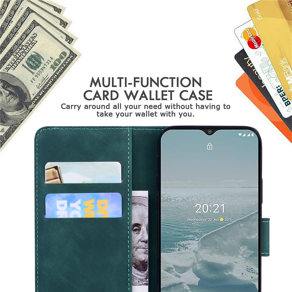 Big Butterfly Printing Skin-touch PU Leather Flip Wallet Stand Protective Case Cover for Nokia G10 / G20 - Green-6