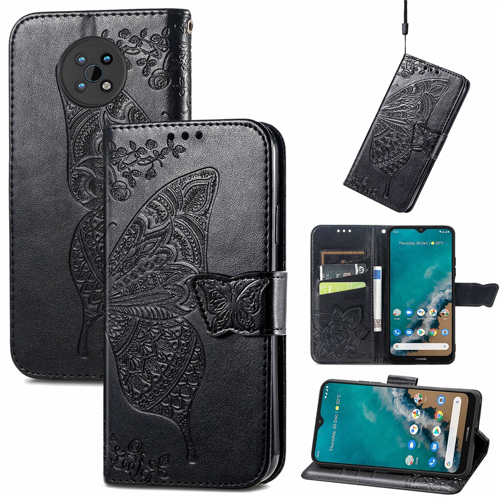 Flip Design Stylish Imprinting Butterfly Flower Pattern Wallet Stand Phone Case Leather Cover for Nokia G50 - Black-11