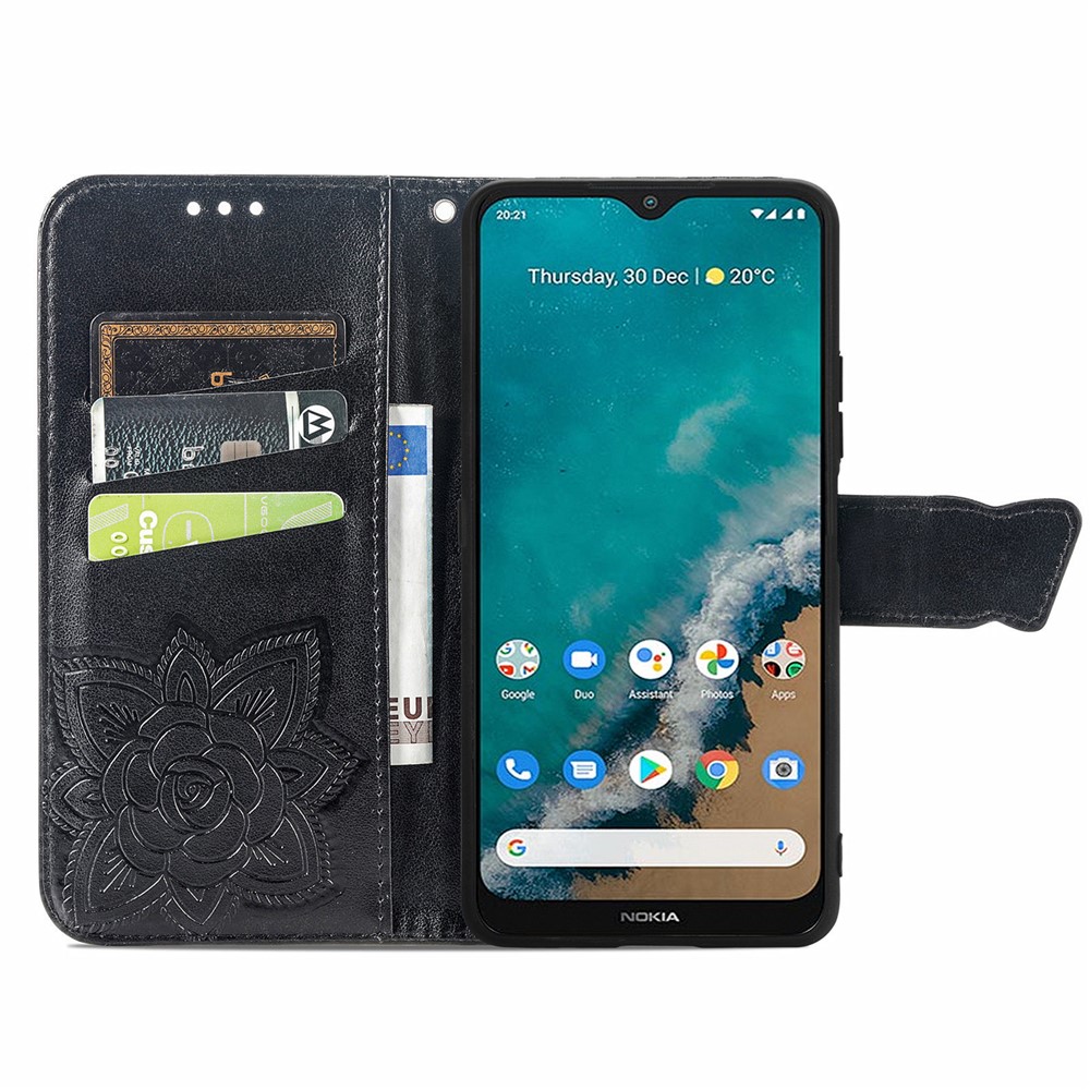 Flip Design Stylish Imprinting Butterfly Flower Pattern Wallet Stand Phone Case Leather Cover for Nokia G50 - Black-5
